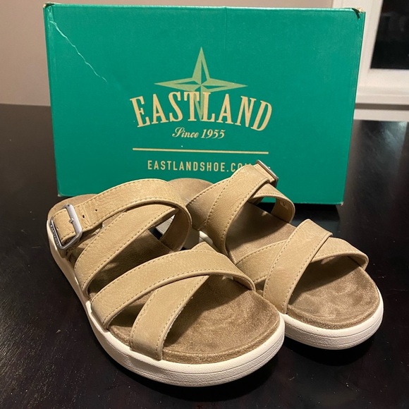 Eastland Machias tan leather slide new size 7. Flatform sandals - Picture 1 of 10